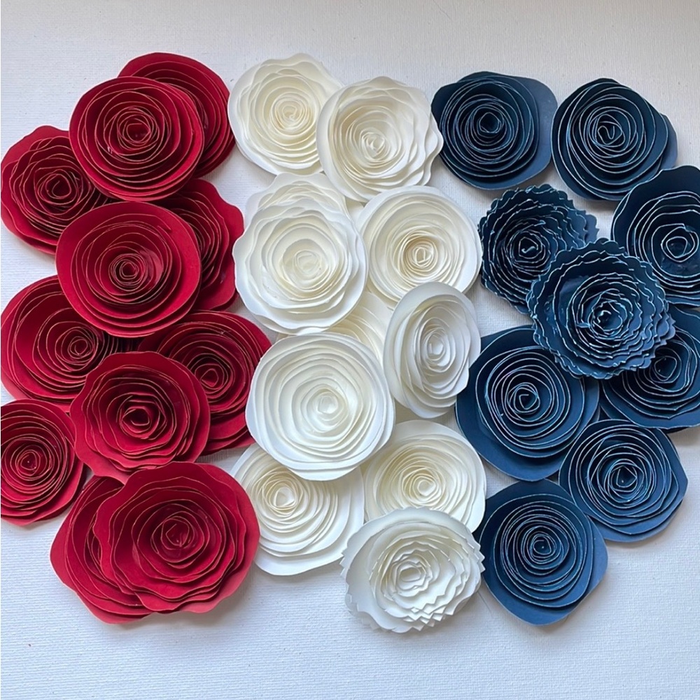 18 Red, White, Blue Paper Flower minis